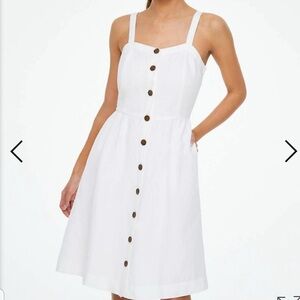 LOFT White Midi Dress with Button Detail